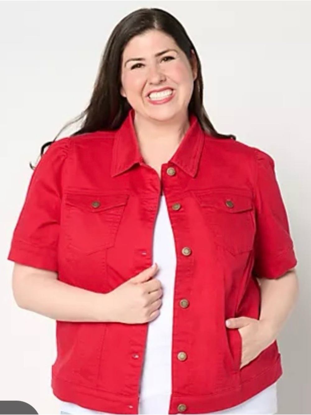 Belle Kim Gravel Red Short-Sleeve Denim Jean Jacket Women 2X - Picture 10 of 12